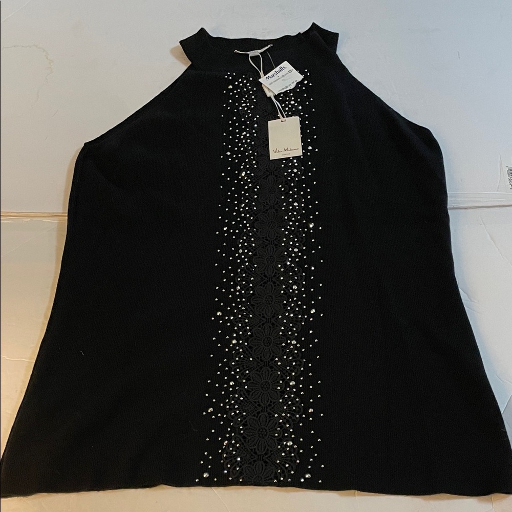 Vila Milano Black Halter Top sweater with Floral Embellishments size medium